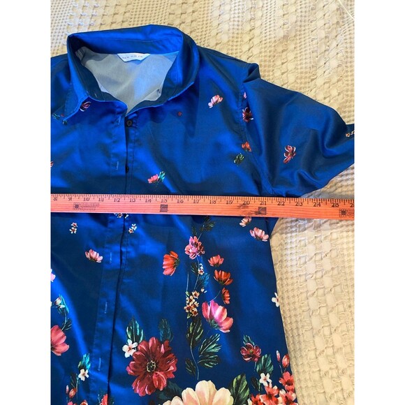 Blouse Size. XL Blue w/ Gorgeous Flowers Button Down Top Long Sleeve Cottagecore - Picture 7 of 9